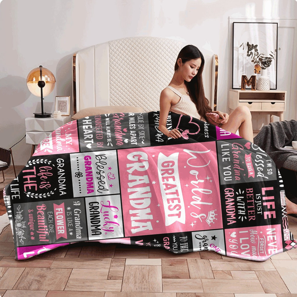 1pc Extra Large 60x80 Inches Soft Polyester Throw Blanket Grandma Birthday & Christmas Gift with Heartfelt Messages ( World's Greatest Grandma & Blessed Like Grandma) Pink & Black Plaid All-Se
