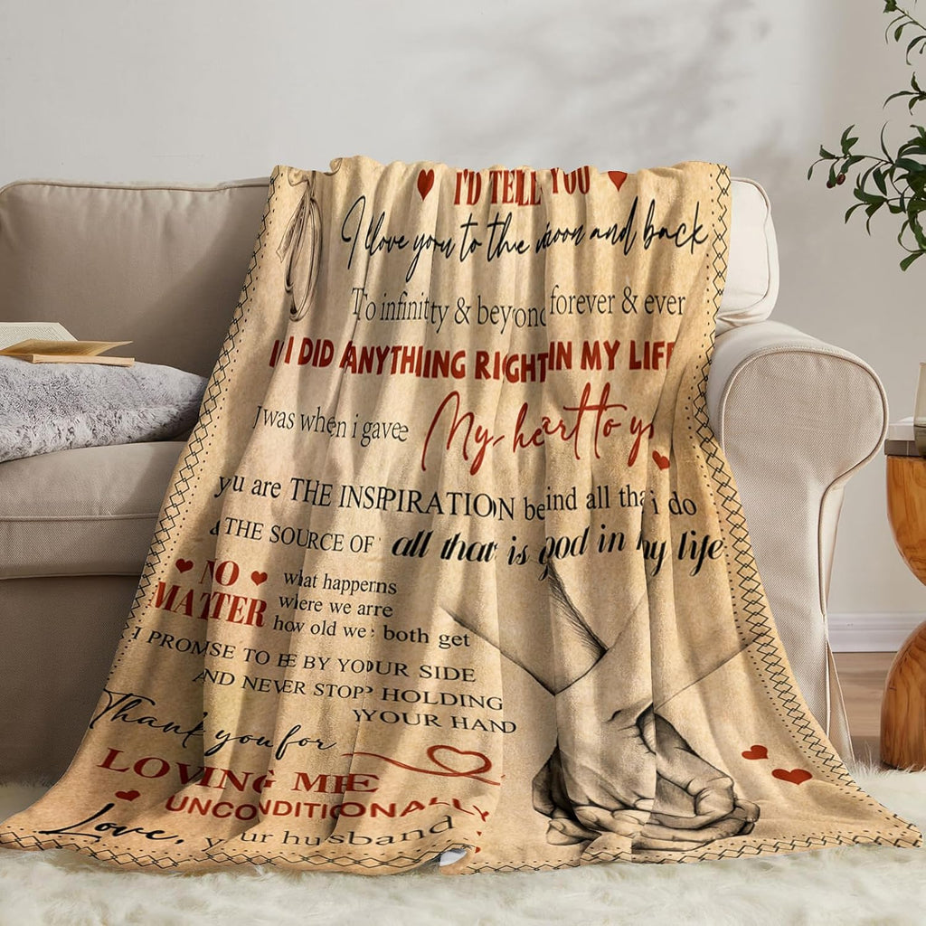 Wife Christmas Birthday Gifts from Husband Ideas- Happy Wedding Anniversary Romantic Gifts for Women- I Love You Gift for Her- Anniversary Birthday Presents for Her- to My Wife Blanket 50x60