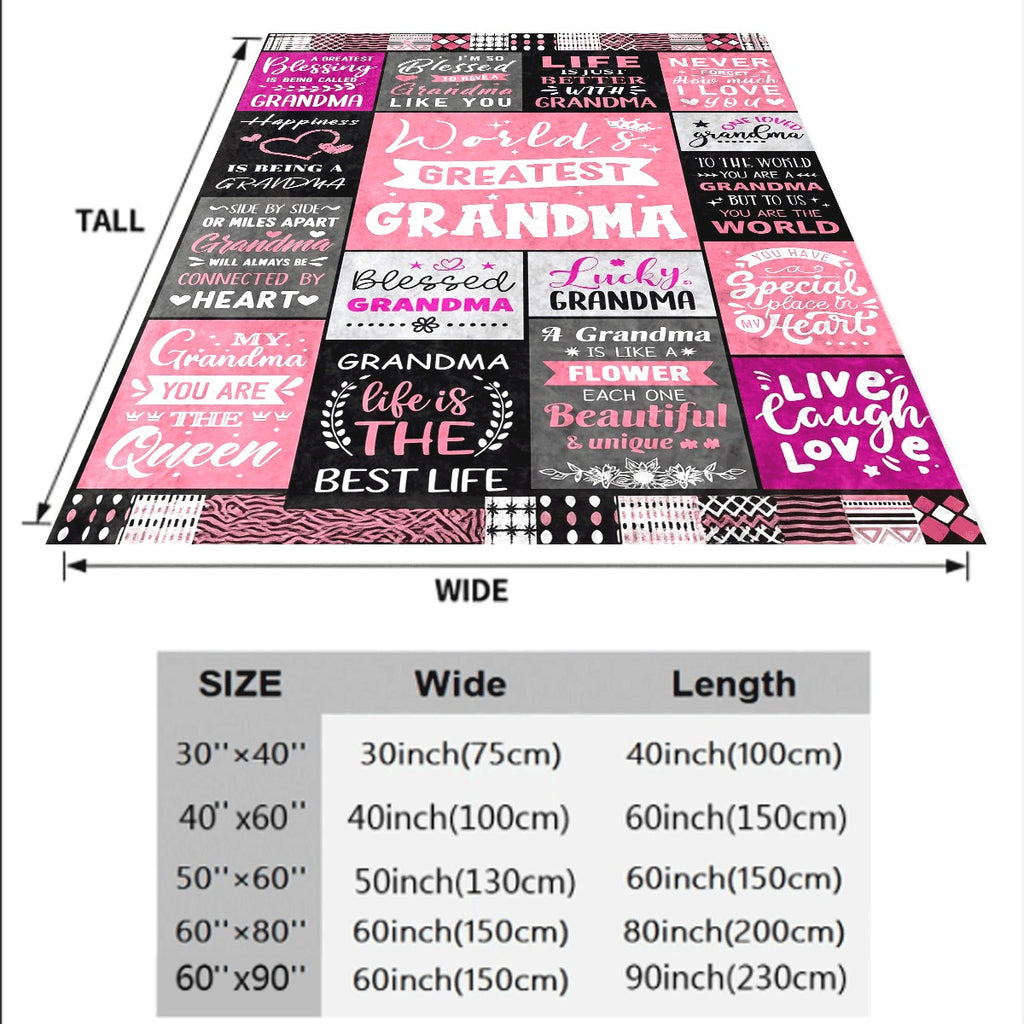 1pc Extra Large 60x80 Inches Soft Polyester Throw Blanket Grandma Birthday & Christmas Gift with Heartfelt Messages ( World's Greatest Grandma & Blessed Like Grandma) Pink & Black Plaid All-Se