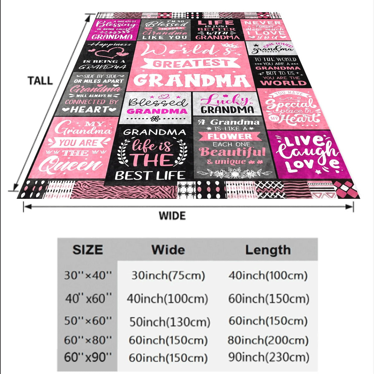 1pc Extra Large 60x80 Inches Soft Polyester Throw Blanket Grandma Birthday & Christmas Gift with Heartfelt Messages ( World's Greatest Grandma & Blessed Like Grandma) Pink & Black Plaid All-Se