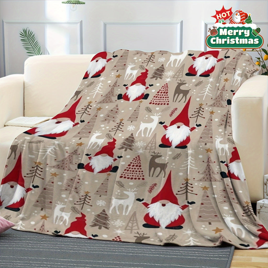 A Christmas Elf-themed Flannel Blanket Is Printed with Christmas Elves, Reindeer, and Christmas Tree Elements. The Flannel Is Soft and Skin-friendly, Creating a Cozy and Exclusive Atmosphere for Holiday Enthusiasts