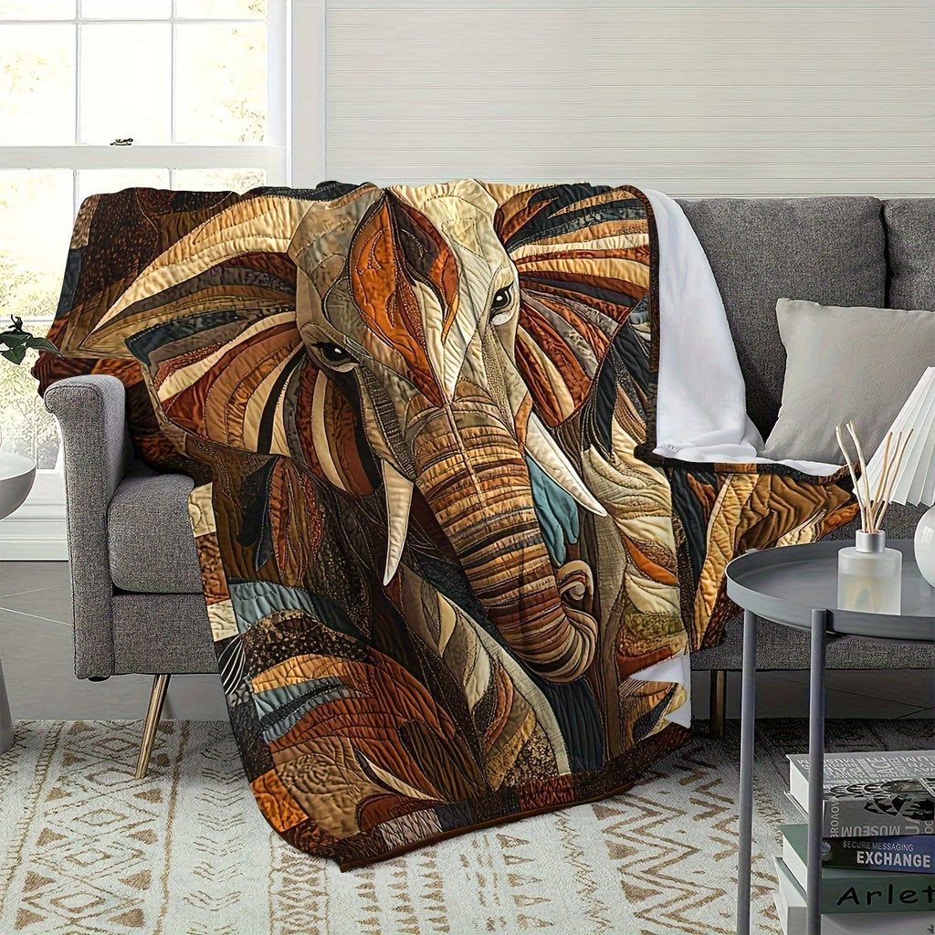 1pc Heavyweight Anti-Allergy Elephant Blanket - Soft Odorless Flannel Suitable for All Seasons, Modern Bohemian Room Decor with Elephant Head Design (Brown/Beige/Black/Orange/Blue-Green/White/Grey/Red) - Elephant-Themed Gift