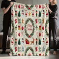1pc, Santa Claus and Elf Christmas Tree Pattern Beige Flannel Blanket, Soft, Comfortable, and Warm, Festive Design, Durable Plush Surface, All-Season Universal Sofa Blanket, Warm Throw Blanket, Multiple Sizes Available, Suitable for Living Room