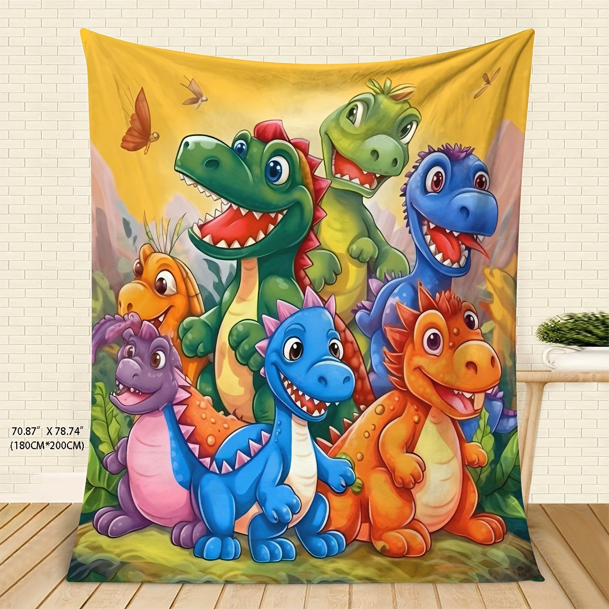Dinosaur Cartoon Print Flannel Blanket | Hypoallergenic & Machine Washable, 280gsm All-Season Soft Cozy Throw with Vibrant Dinosaur Design (T-Rex, Velociraptor, Stegosaurus) for Bed, Sofa, Living Room - Contemporary Bedding & Room Decor, Adults