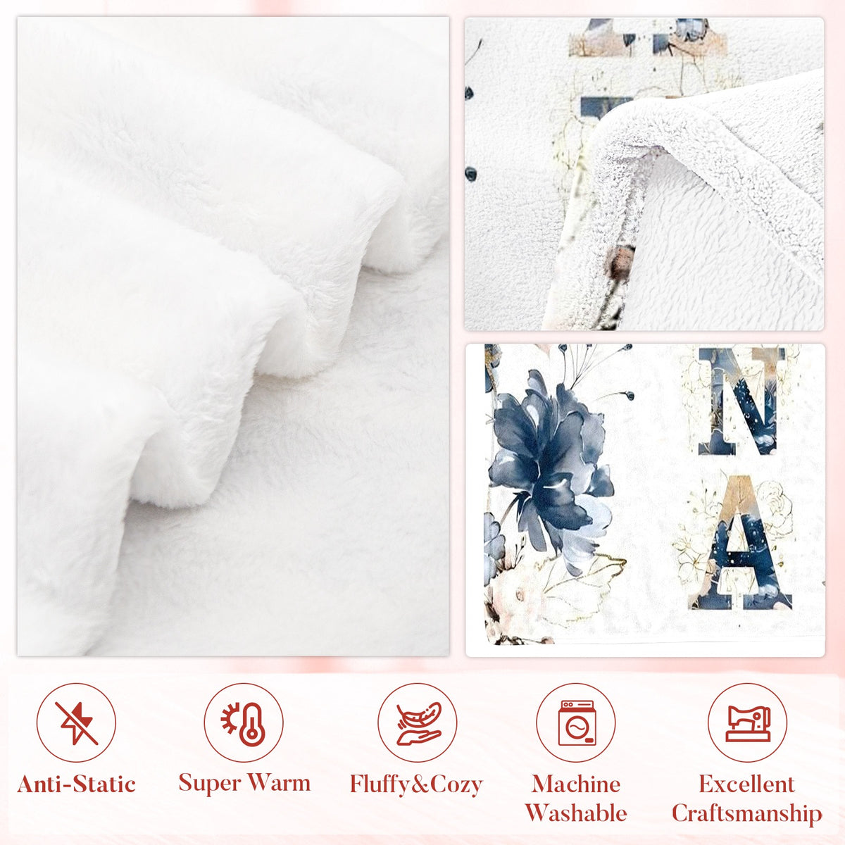 Floral Nana Soft Warm Flannel Blanket - Elegant Multi-Color Floral Bedspread, Suitable for Sofa, Bed, Living Room Comfortable Bed Cover, Machine Washable, Christmas And Autumn Decoration
