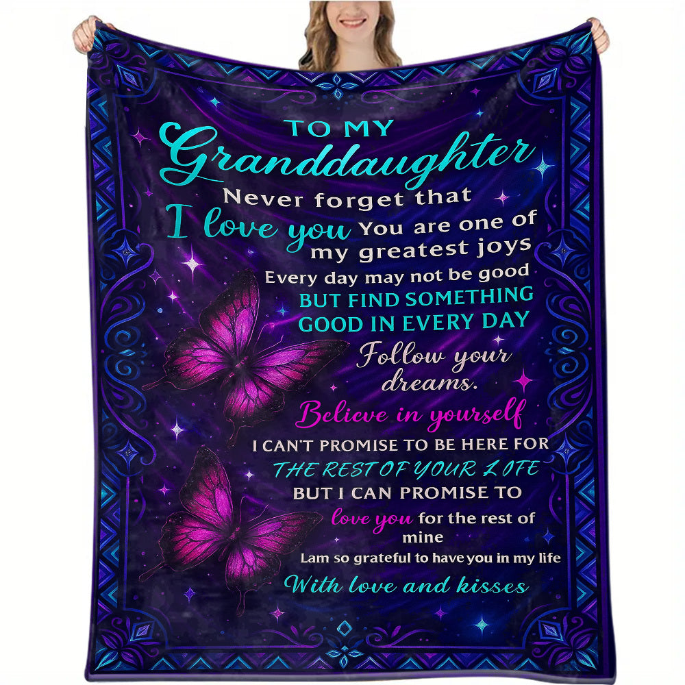 1pc for Granddaughter Gift Blanket - Soft Flannel with Printed & Quotes, Suitable for Birthdays, Christmas, Encouragement Gift for,