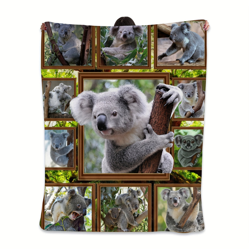1pc Koala Print Blanket, Soft Flannel Throw Blanket for Bed Couch Chair Fall Winter Camping Living Room Office