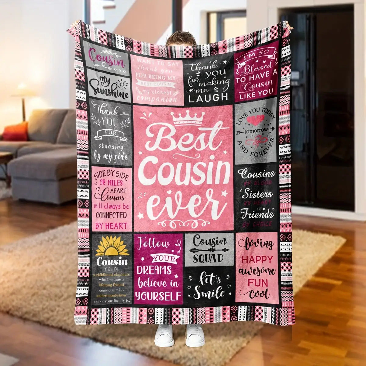 [Women's Blanket] 1pc Cousin Gift Women's Soft Flannel Blanket- Gifts for Female Cousin- Cousin Birthday Gift Ideas, Thoughtful Present, Sentimental Keepsake, Cozy Aesthetic, Stylish Blanket, Durable Blanket, Highquality Flannel, Warm Blanket