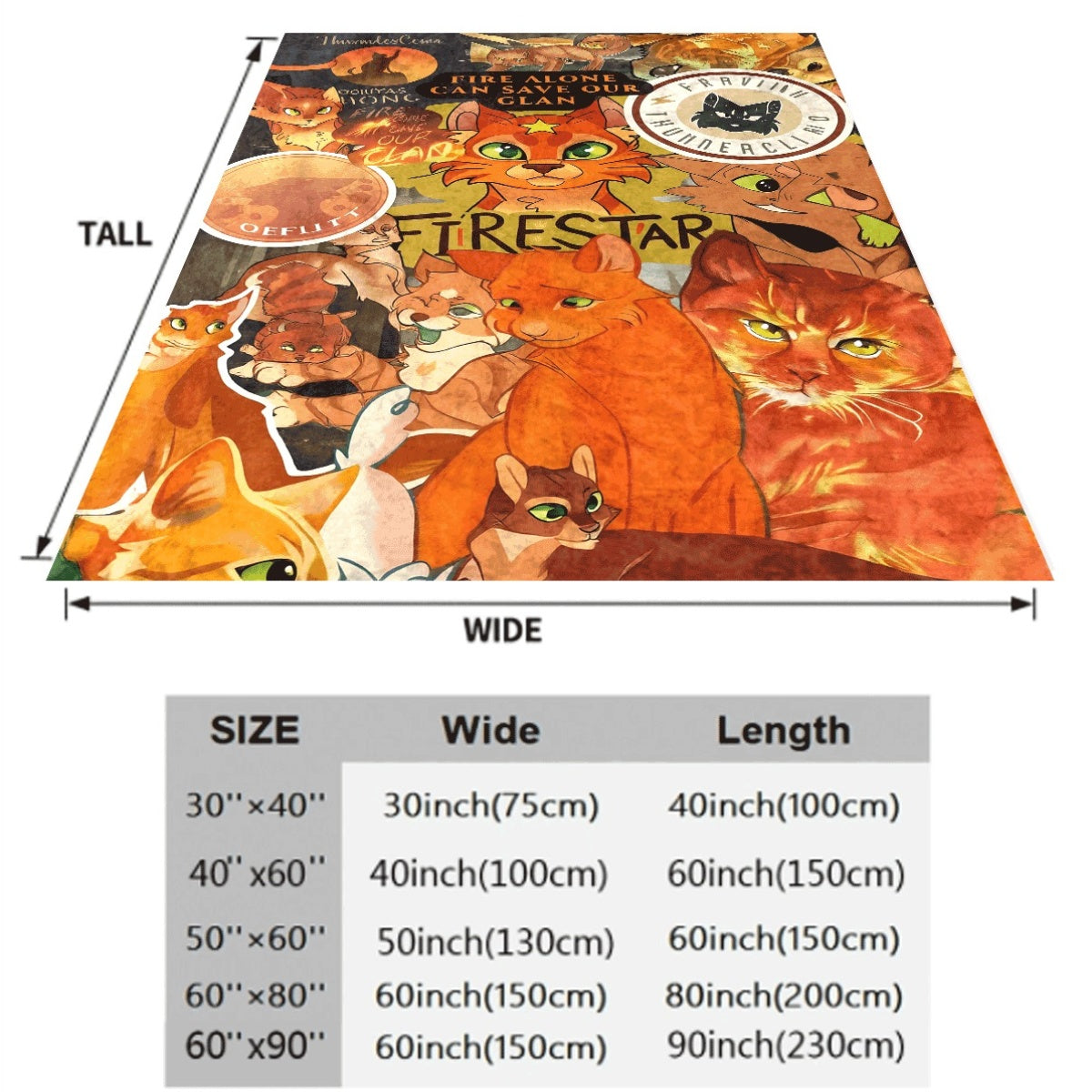 1pc Thunderclan Cats Fleece Blanket Featuring a Fantasy Collage Design of Warrior Cats Along with Inspiring Quotes, Made from 100% Lightweight Polyester, Suitable for All Seasons, Perfect for Dorms, Offices, Camping