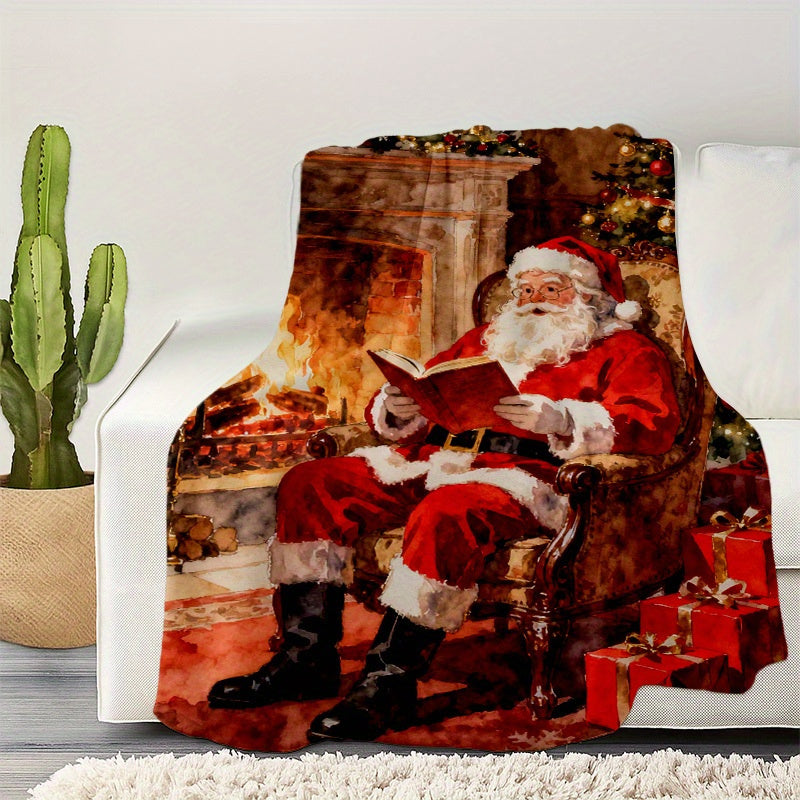 2D Flat Printing, 1pc Flannel Santa Claus Printed Blanket, Festive and Cozy Design¡ªSoft, Warm, and Comfortable, Lightweight and Durable, Multiple Sizes Available, Perfect for Christmas, Living Room, Bedroom, Study, All-Season Multi-functional Throw