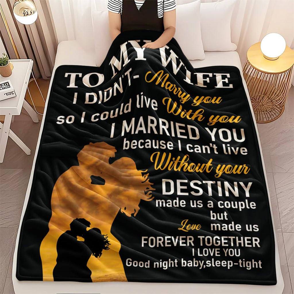 to My Wife Blanket Can't Live Without You Gift with Love Message Black and Golden Design Romantic Anniversary Valentines Present for Wife from Husband Emotional Love Throw 100% Flannel 50 X 40 Inches