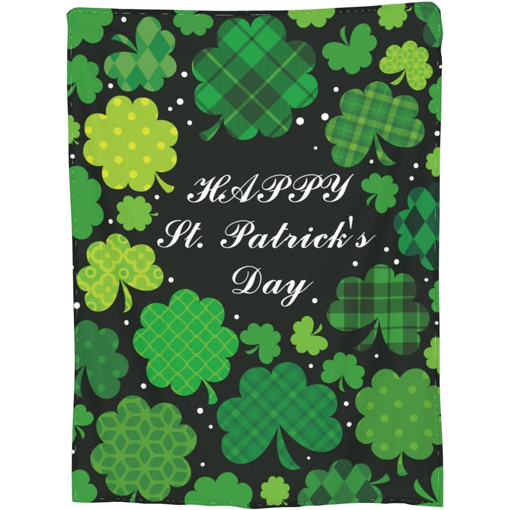Decorative Blanket for St. Patrick'S Day Featuring a Green Clover Buffalo Plaid Design, Perfect for Spring. This Soft Flannel Blanket Measures 40X50 Inches And Is Ideal for Travel And Irish Festival Decorations, in Black