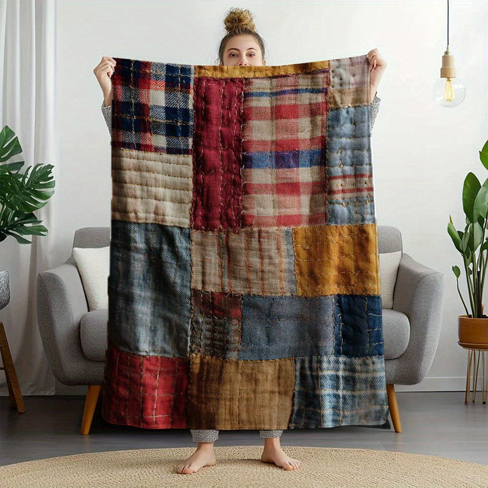 Lightweight Checkered Printed Flannel Blanket - Soft And Comfortable, Suitable for Travel, Sofas, And Offices