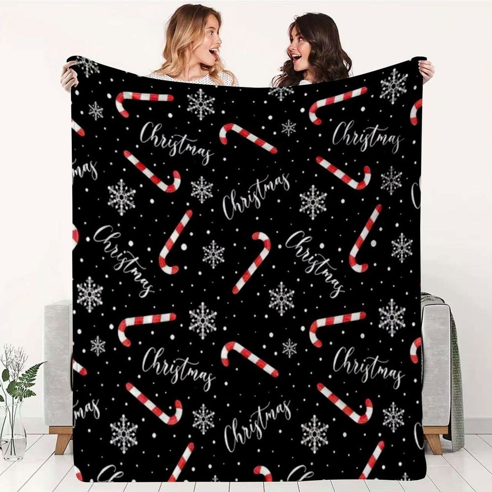 Christmas-Themed Blanket, Warm in Winter, Fluffy, Thickened Snowflake Candy Bar Pattern Sofa Blanket, Bedroom Decorative Blanket, Holiday Gift, Soft And Comfortable