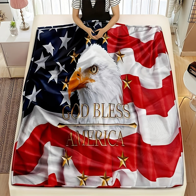 Patriotic Eagle& American Flag Flannel Throw Blanket- Soft, Reversible, All-Season for Couch, Bed, Car, Office, Camping& Travel