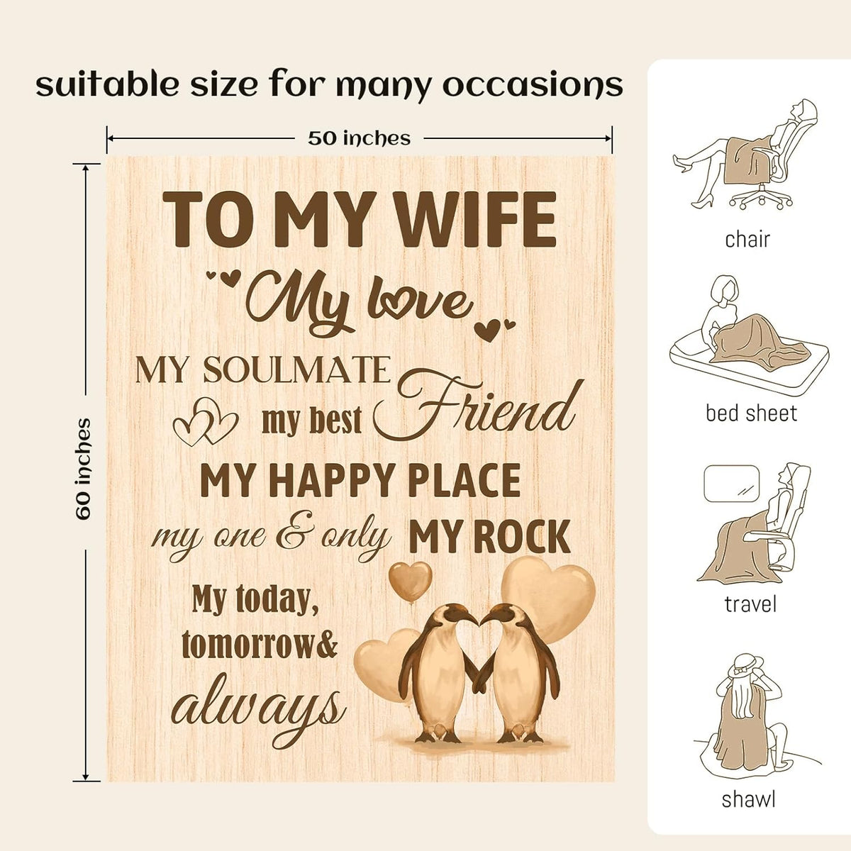 Gifts for Wife from Husband, Gifts for Her Blanket, Wife Birthday Gift Ideas, to My Wife's Throw Wifey Gift, Anniversary Christmas Blanket for Women