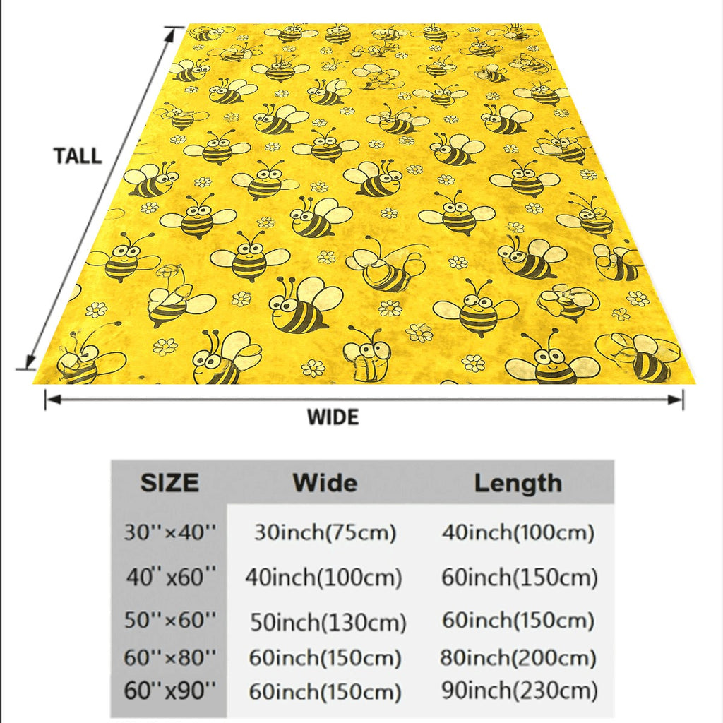 1pc Cozy Bee-Themed Flannel Throw Blanket Soft, Reversible, All-Season Comfort for Sofa, Camping & Travel Machine Washable