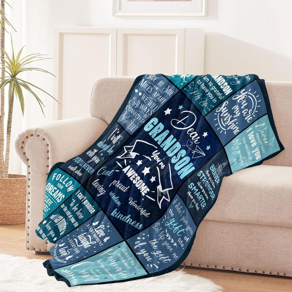 Grandparents' Gift for Grandson, Birthday Present for Grandson, Soft Flannel Blanket, Christmas And Valentine'S Day Gift Idea for Grandson, Blanket for My Dear Grandson, from Grandparents