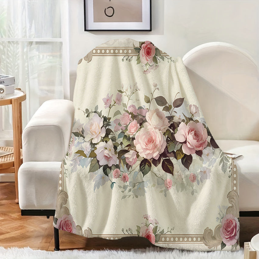 1pc Vintage Floral Pattern Blanket, Elegant Style Design, Soft Plush Surface, Lightweight and Durable Flannel Material, Multiple Sizes Available, Perfect for Holiday Gatherings, Living Room Lounging, Bedroom Warmth, Study Reading, Seasonal Home Decor