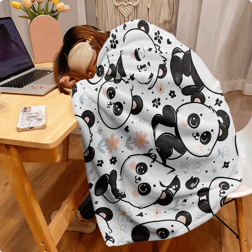 1pc Cute for panda Pattern Flannel Blanket Sweet Pastel Flowers And Adorable for panda Print Ultra-Soft All-Season Throw for Couch Sofa Cozy Gift for Panda Lovers