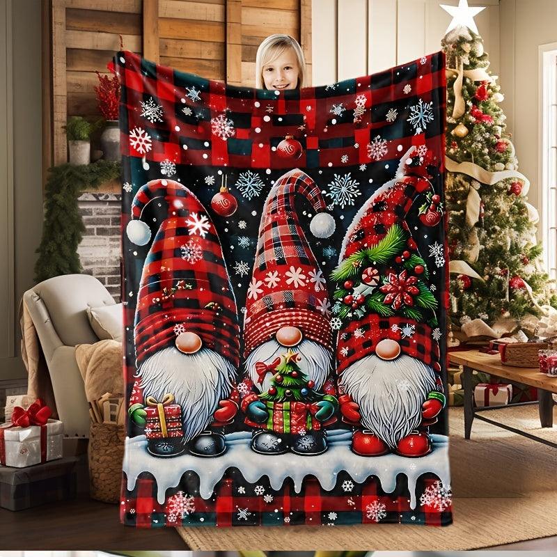 1pc Christmas Gingerbread Man And Snow Sprite Pattern Black Red Main Color Flannel Large Blanket, Multi-Size Full-Size Blanket, Christmas Winter Decor Design, Suitable for Holiday Home Decor, Reading Time, Dorm Life