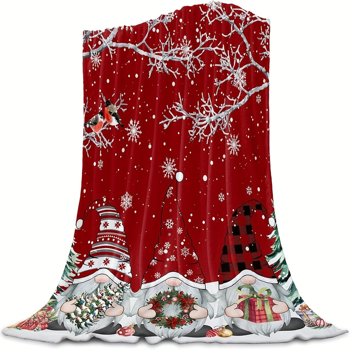 1pc, Christmas Elf and Snowy Tree Branch Pattern Red Flannel Blanket, Soft, Comfortable, and Warm, Festive Design, Durable Plush Surface, All-season Universal Sofa Blanket, Warm Throw Blanket, Multiple Sizes Available, Suitable for Living Room Sofas
