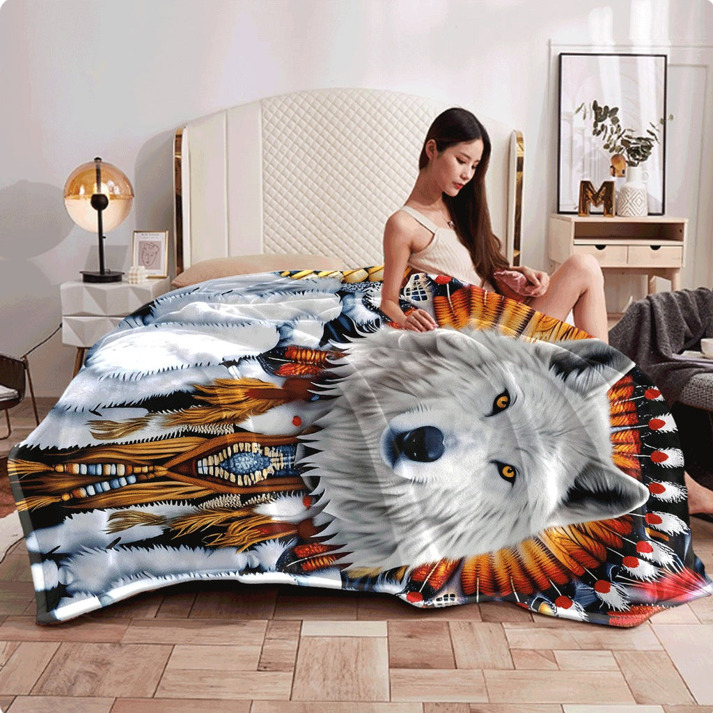 1pc Majestic Snow Wolf Flannel Throw Blanket Soft Warm And Lightweight Polyester Digital Printed Quilted Multipurpose for Couch Travel Camping Available in Multiple Sizes