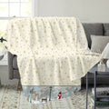 1pc Christmas Snowy Forest Pattern Flannel Blanket, Soft Comfortable Warm, Beige And Light Blue Design, All-Season Blanket, Warm Cover, Multiple Sizes Available, Suitable for Living Room Sofa, Bedroom, Reading Corner, Leisure Time