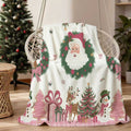 1pc Santa Claus And Reindeer Wreath Pattern Flannel Blanket, Soft Comfortable Warm, Pink And Green Design, All-Season Blanket, Warm Cover, Multiple Sizes Available, Suitable for Living Room Sofa, Bedroom, Reading Corner, Holiday Decor