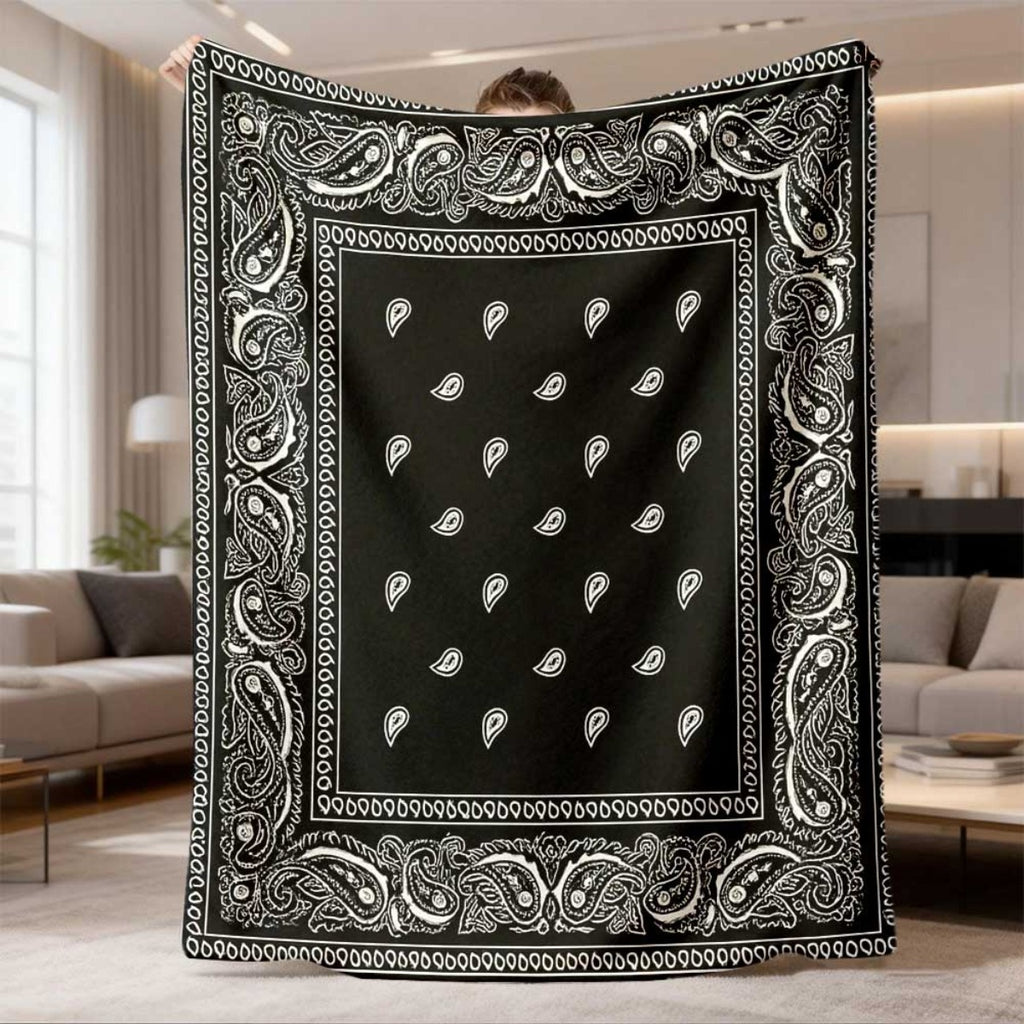 1pc Black and White Classic Paisley Pattern Flannel Blanket, Soft, Comfortable, and Warm, Simple Design, Durable Plush Surface, All-Season Universal Sofa Blanket, Warm Throw Blanket, Suitable for Living Room, Bedroom, Sofa, Balcony, and Study