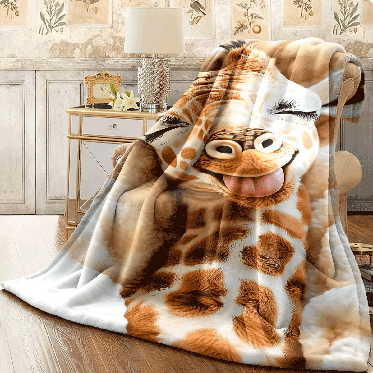 1pc 1pc Giraffe Blanket on Soft - Lightweight Flannel Plush, Soft And Warm Flannel Fabric, Suitable for Sofas, Travel, Camping, Offices, Sofas, Chairs, And - All-Season Portable Blanket