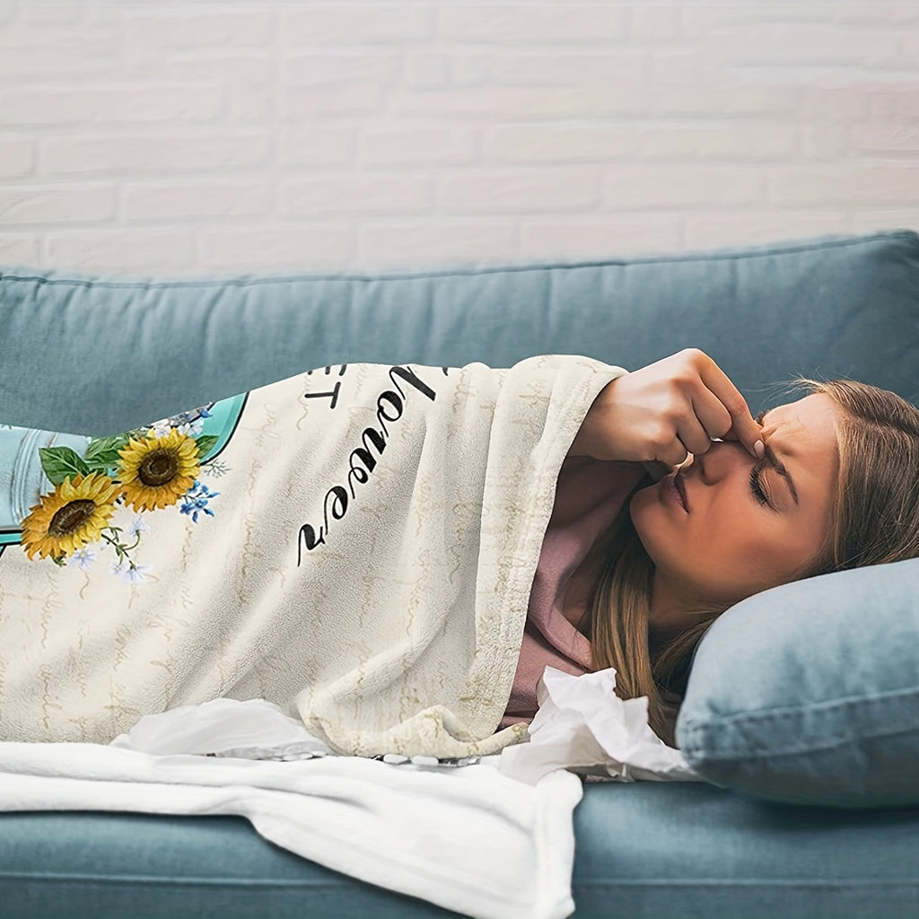 Vintage Blue Green Truck & Daisy Floral Plush Throw Blanket - Soft Warm All-Season Machine Washable Multi-Use for Bed, Sofa, Car, Office, Cozy Home Decor, Throw Blanket for Bed, Sofa Accessory, Rustic Charm, Soft Texture