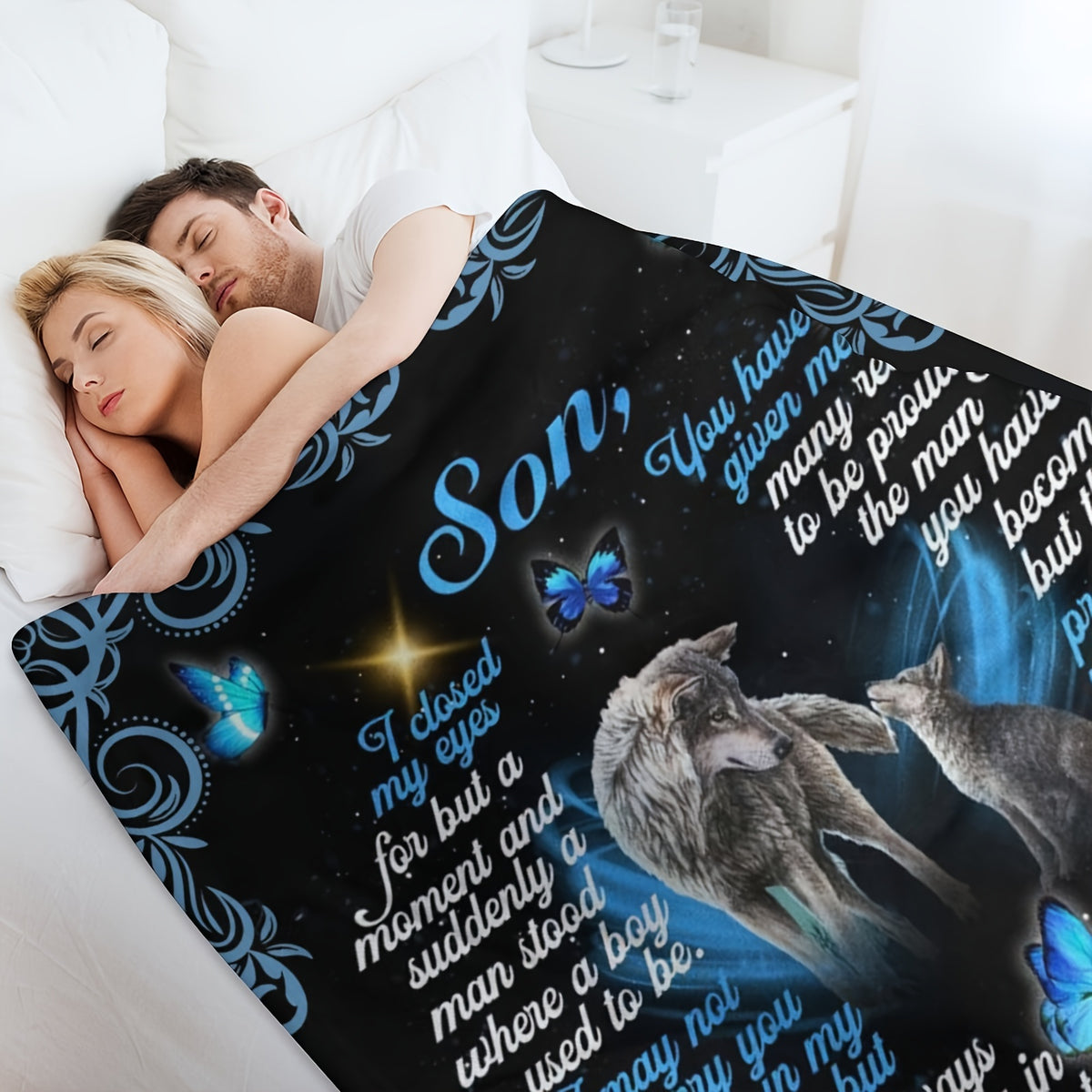 Comfortable Flannel Blanket Soft, Son, I Love You Now and Forever, Warm and Lightweight, Suitable for All Seasons, Perfect for Sofa, Bed, Travel, Camping, Etc., Ideal Holiday Gift for Christmas, Halloween, or Any Occasion, 1pc