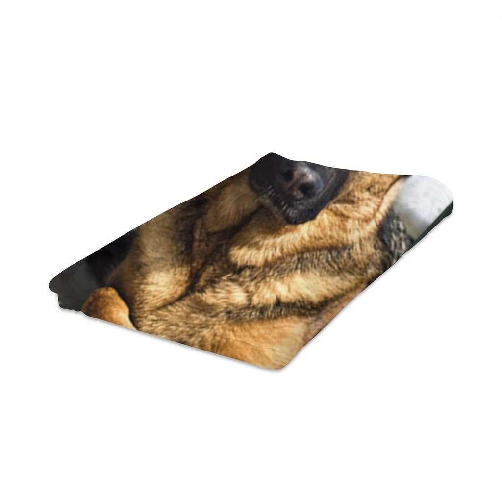 1pc German Shepherd Print Flannel Blanket for Adults - Soft Warm All-Season Throw with Multi-Color Vintage Dog Collar & Tag Design, Hand Wash Only, Perfect for Couch, Sofa, Bed, Office, Camping, Travel - Ideal Gift for Dog Lovers, Dog Blanket, Dogthemed D