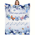 Christian Inspirational Scripture Throw Blanket with Floral Butterfly Design- Soft 280gsm Flannel All-Season Cozy Blanket for Home, Office, Bedroom- Machine Washable Faith-Based Gift, Throw Blanket for Couch, Pastel Color Decor