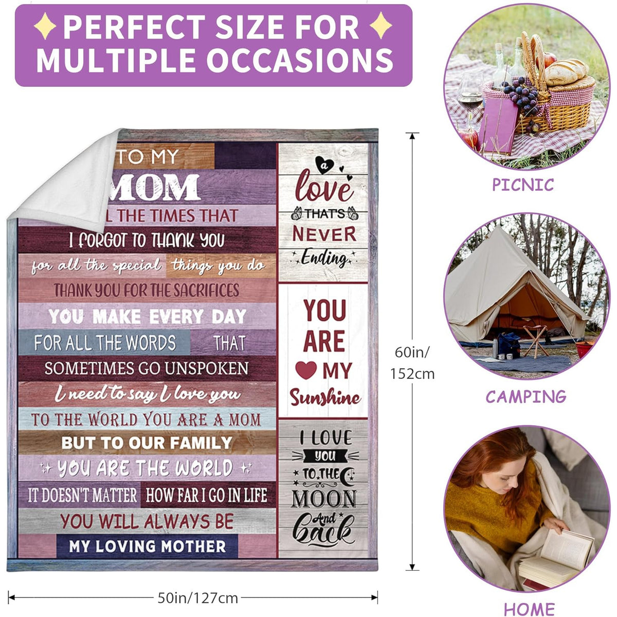 Gift for Mom, Mom Birthday Gifts, Mom Gift from Daughter Son, for Moms Birthday, Mom Gift for Christmas Mothers Day Throw Blanket 50x60, Gifts for Moms Who Have Everything