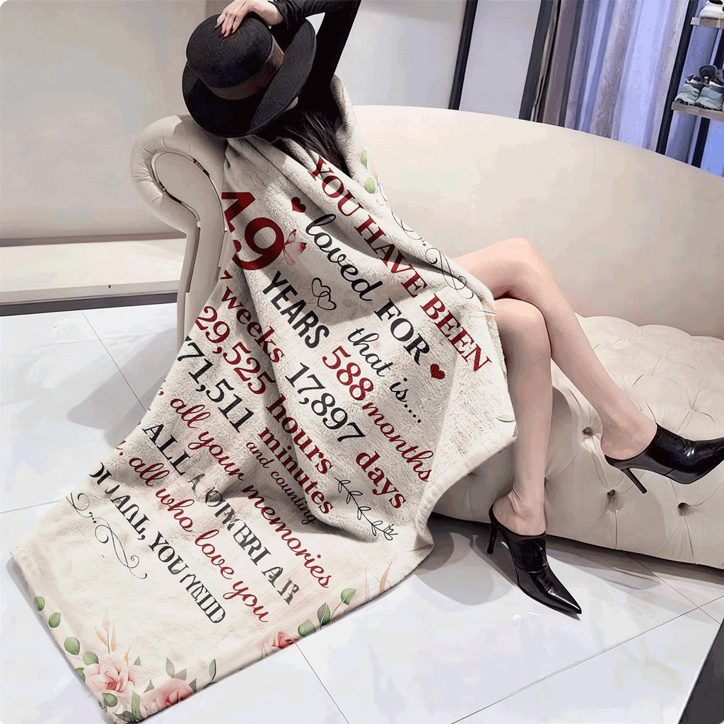 1pc 49Th Birthday Gift Blanket for And 49 Years Theme with Age Time And Memory Keepsake Numbers - Soft Flannel Spread for Sofa, Travel - All-Season (Pink Beige) - Ideal 49Th Year Present 1pc Travel Ac