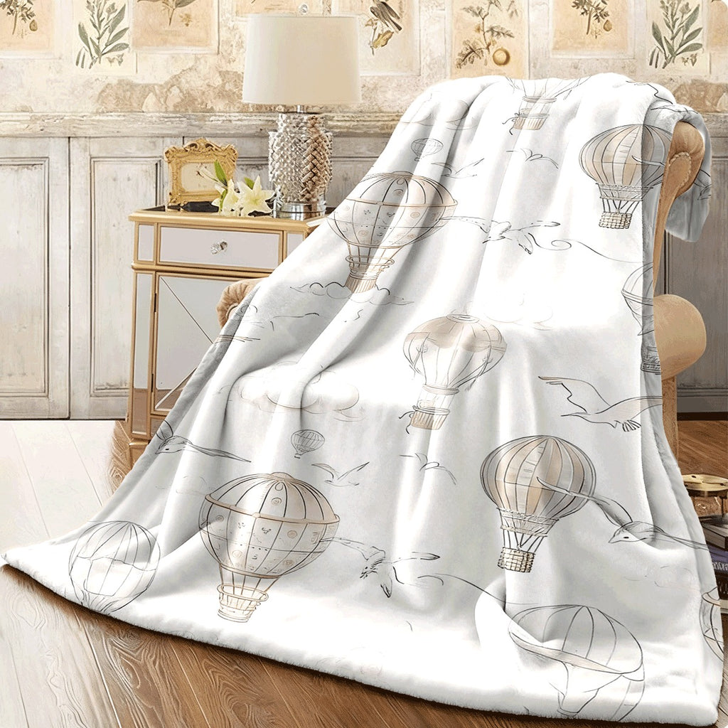 1pc Hot Air Balloon Printed Fleece Blanket, a Cozy Gift Throw for Home Decor, Suitable for All Seasons, Perfect for Camping And Travel, Also Great As an Air Conditioning Cover