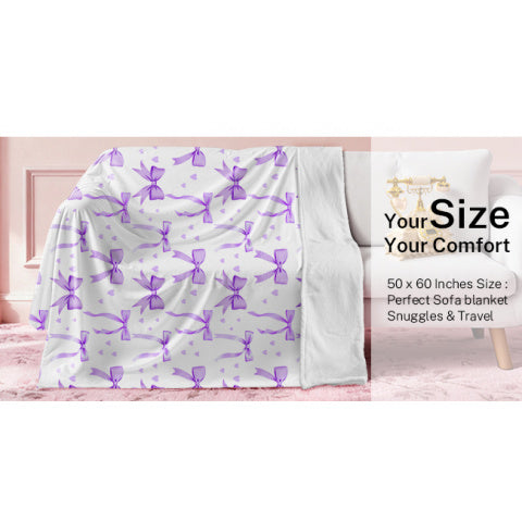 for Lotus Karen Bow Blanket 60x80 Inch Soft Lightweight Flannel Throw Blanket with Purple Bow Christmas Birthday Valentine's Day Gifts for Girls Women Coquette Preppy Decor for Bedroom Dorm Bed Sofa