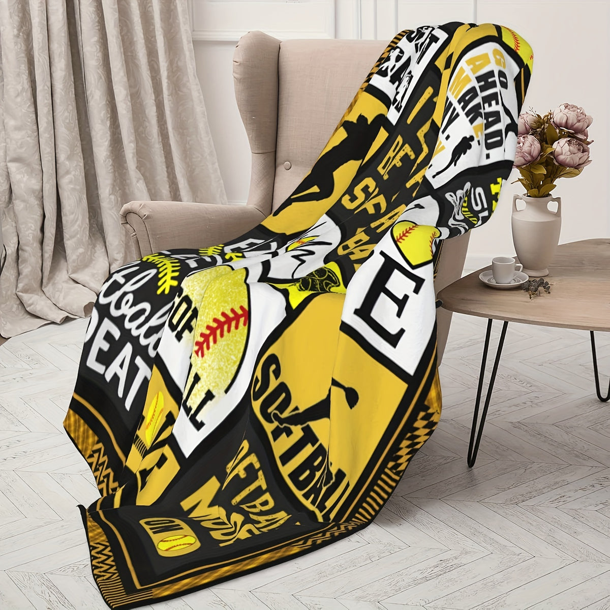 1pc Softball Throw Blanket 50x60 Inches, Cozy Polyester, Square, Soft Warm Comfort for All Seasons, Home Kitchen Decor, Sports Themed Gift