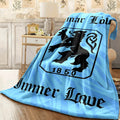 1pc German Heritage Lion Emblem Blanket Soft Flannel All-Season Warmth Blue & Golden Vintage Design with IMER L & 1860 Numbers Machine Washable Couch Spread for Home Camping Trave