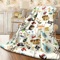1pc Pirate Adventure Flannel Blanket Cute Pirate Theme with Treasure Chest Coin Flag Design Soft All-Season Throw for Room Decor Machine Washable