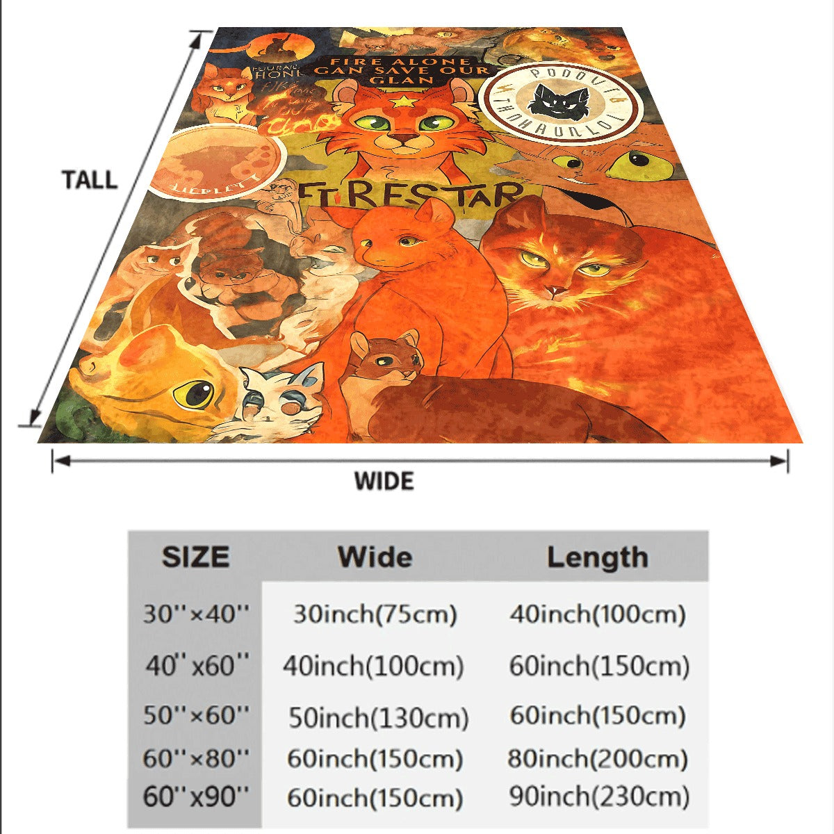 1pc Flannel Blanket Ultra-Soft Throw with for warrior Cats Firestar Theme Vibrant Cat Illustrations Cozy Warm Fabric for Sofa Perfect Gift for Warrior Cats Fans