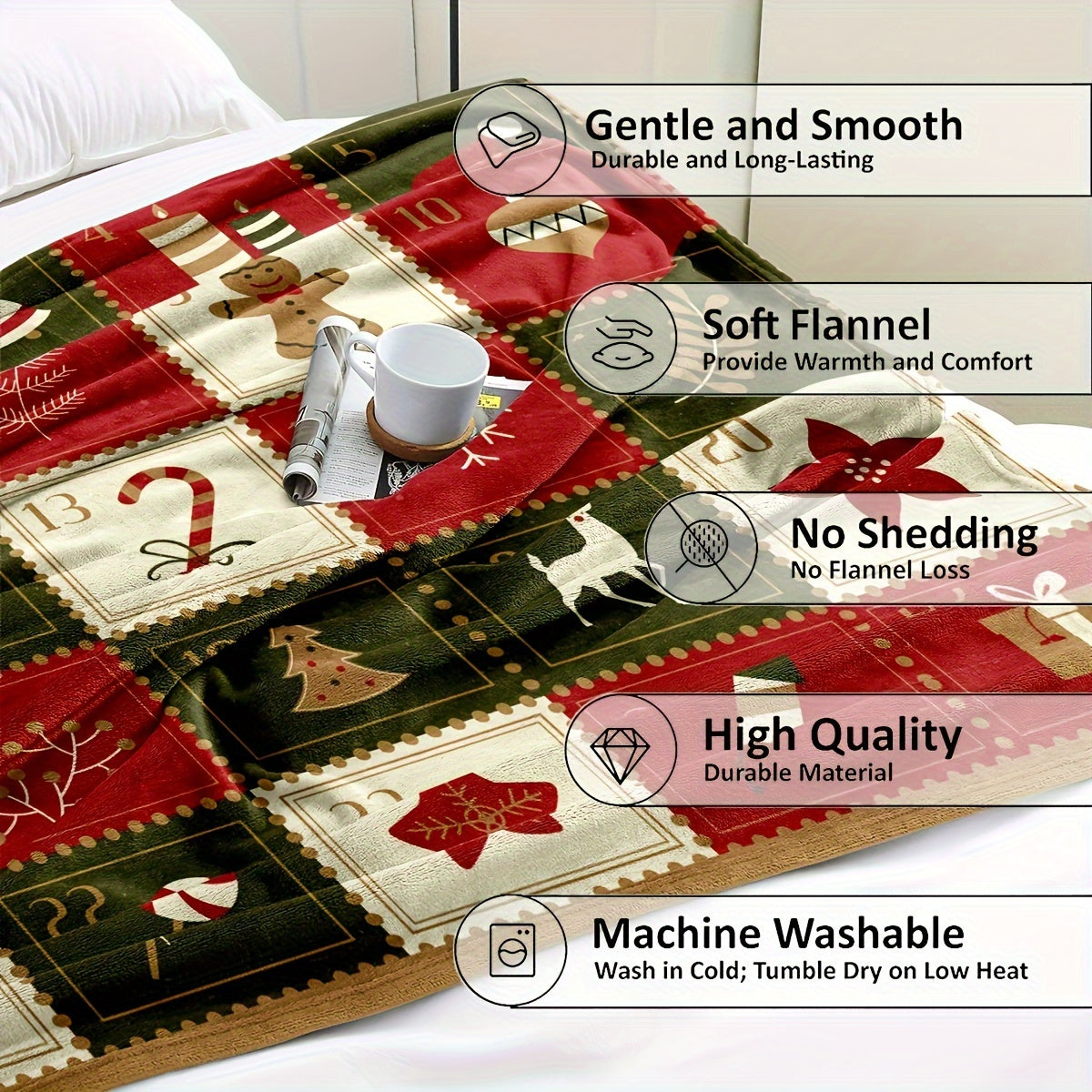 1pc Vintage Christmas-Themed Blanket, Made of Flannel, Soft And Warm, Suitable for Use on a Couch, Sofa, Office,, Camping, Or Travel. A Versatile Gift Blanket for Any Season