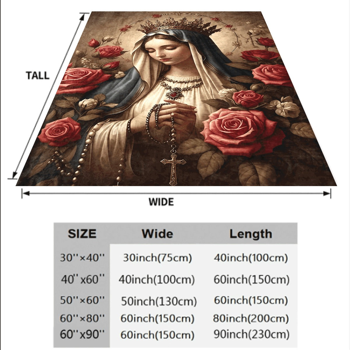 1pc Vintage Religious Virgin Mary Flannel Throw Blanket Soft Cozy with Crown Rosary Red Rose Print for Sofa Catholic Home Decor All-Season Warm Flannel Blanket
