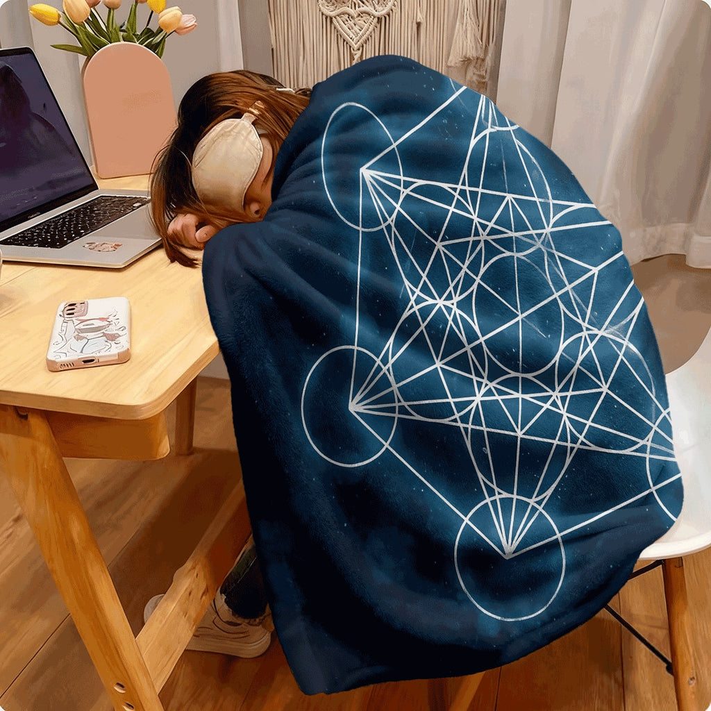 1pc a Mystical Geometric Metatron Cube Print Blanket, Soft And Reversible, Ideal for All Seasons. Perfect for Napping at The Office And Ensuring Comfort at Home. A Unique Gift Option Featuring Geometric Art