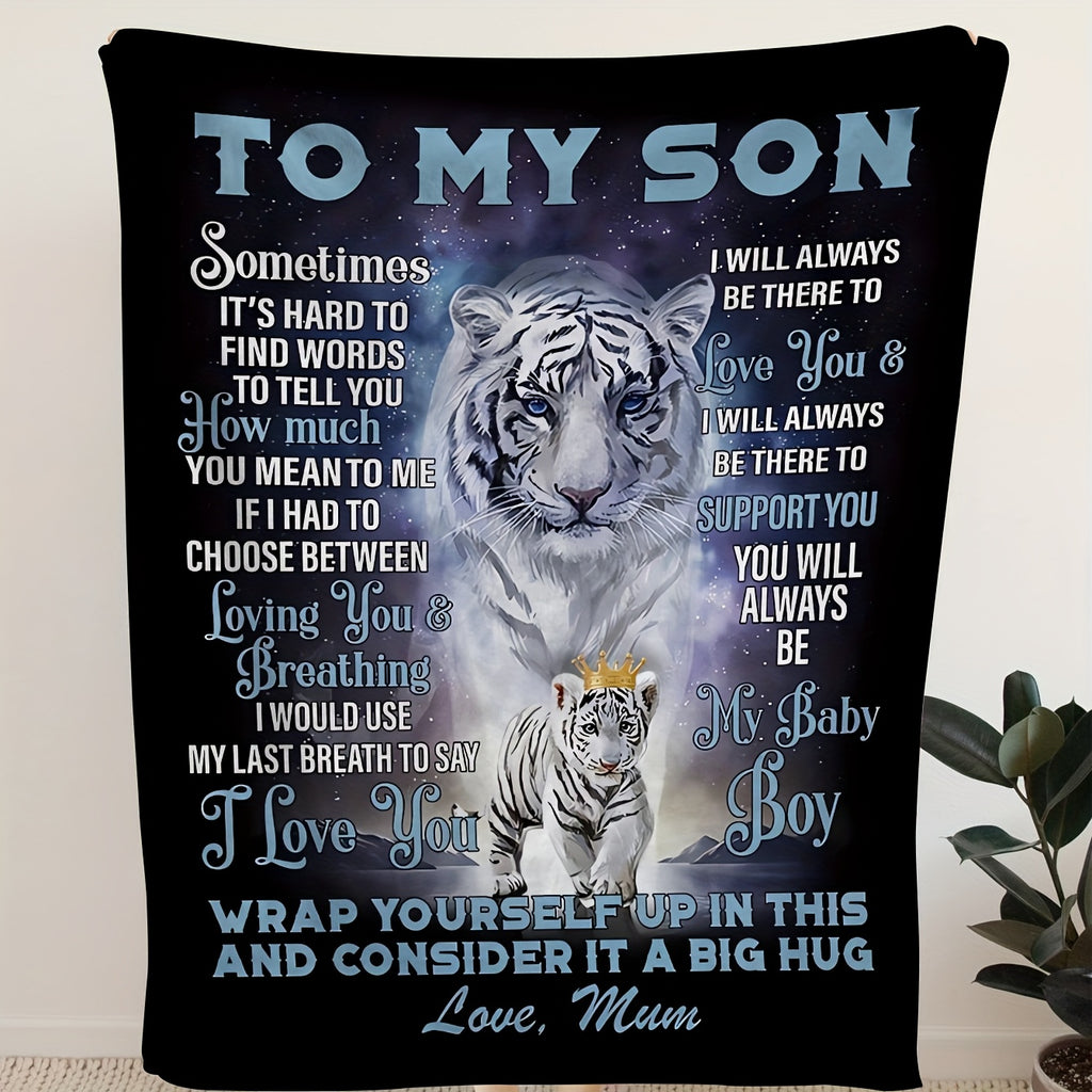 1pc Soft Tiger Print Flannel Blanket, Warm and Comfortable Mom Blanket for Sofa Bed