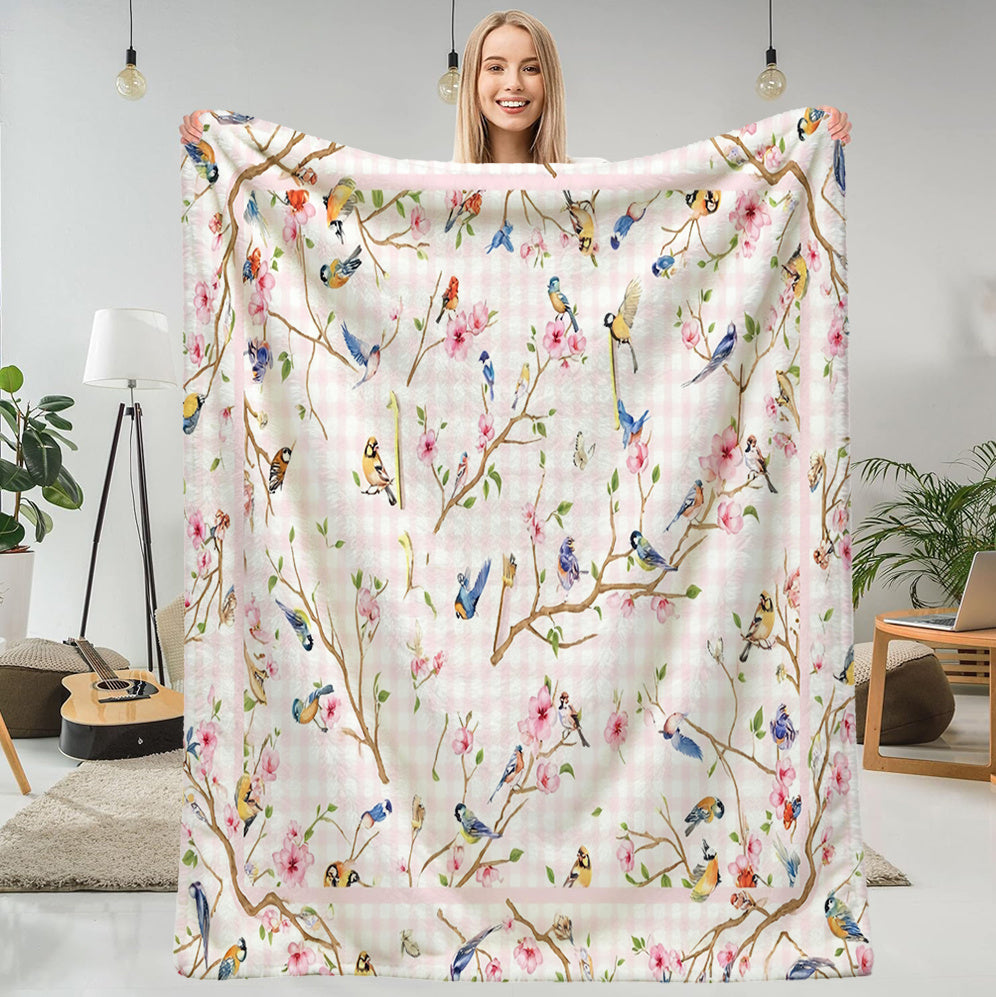 1pc Floral and Bird Pattern Blanket, Rustic Style Design, Soft Plush Surface, Lightweight and Durable Flannel Material, Multiple Sizes Available, Ideal for Holiday Gatherings, Living Room Lounging, Bedroom Sleep, Study Reading, and Seasonal Home