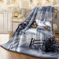 1pc 1pcs Winter Wonderland Fluffy Blanket Cozy Snowy Cabin Scene with Snow-Covered Trees & Falling Snowflakes Soft Flannel All-Season Thick Warm Spread for Sofa Travel Camping Winter