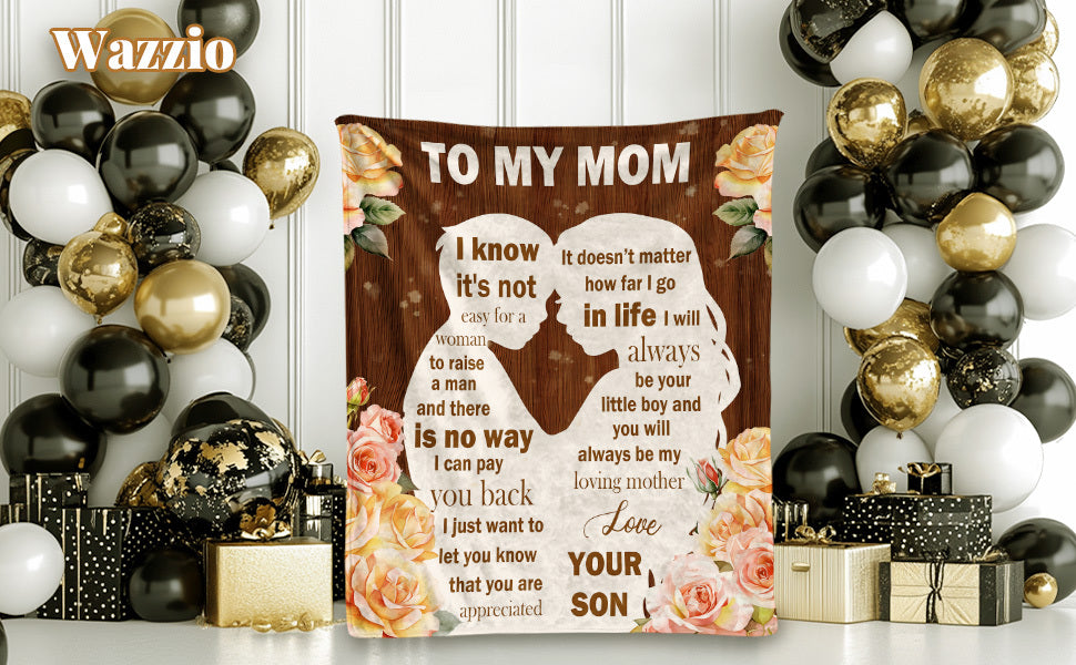 Presents for Mom from Her Son, a Cozy Blanket That Says 'I Love You Mom', Perfect for Christmas And Thanksgiving, a Soft Flannel Blanket for Her Birthday And Mother'S Day, Measuring 50 X 60